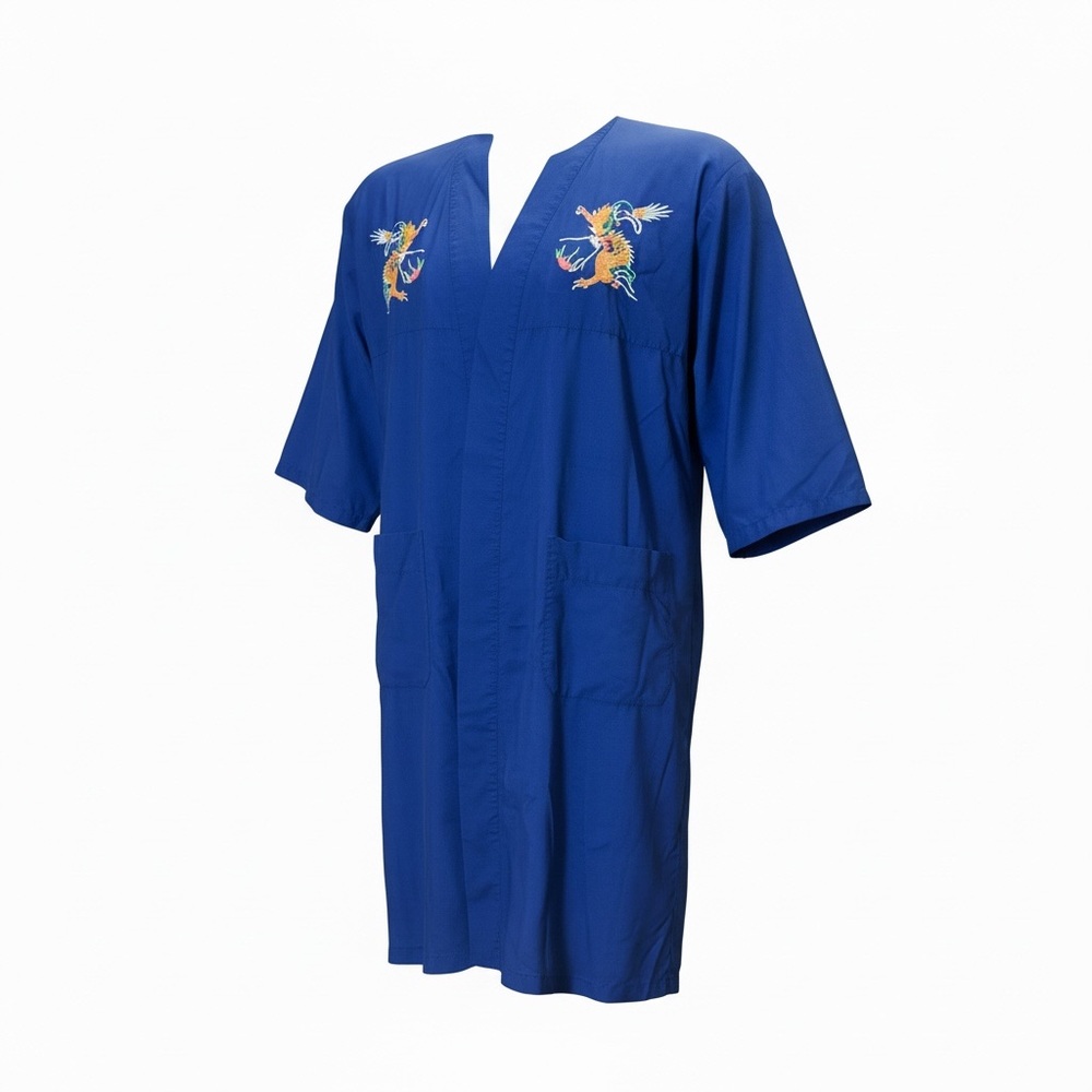 Vintage Blue Satin Dragon Embroidered Kimono Robe | Size 12 (Fits S-M)